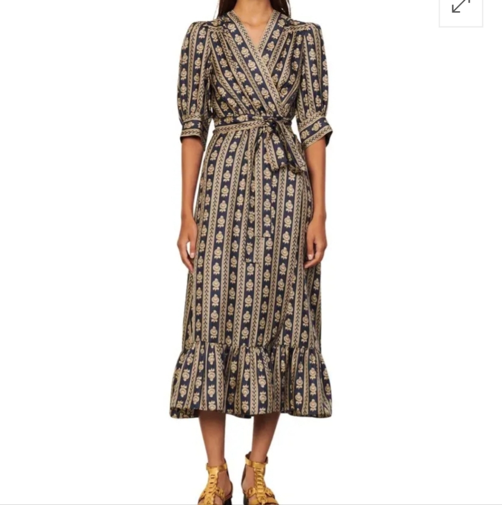 Sandro- 100% Silk - Blue and Cream Dress